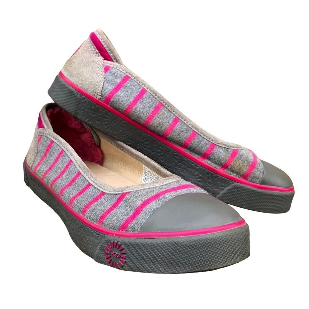 UGG Gray and Pink Striped Slip-On Flats